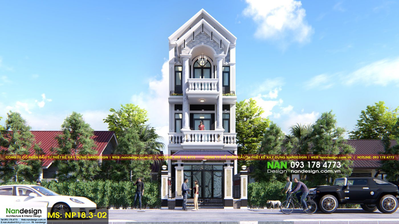 Phối cảnh 3D mặt đứng - Thiết kế nhà phố 3 tầng 5x20m bán cổ điển
