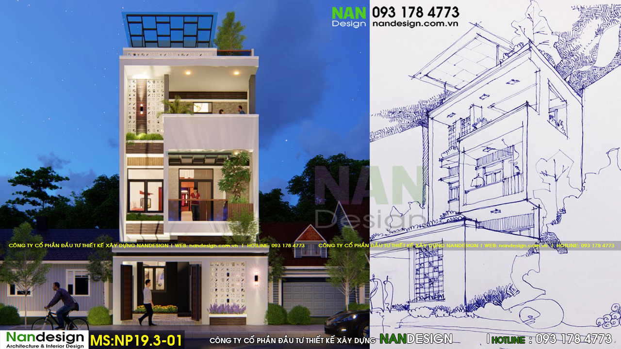 Sơ phát và thiết kế 3d mẫu nhà phố 3 tầng 6x15m hiện đại