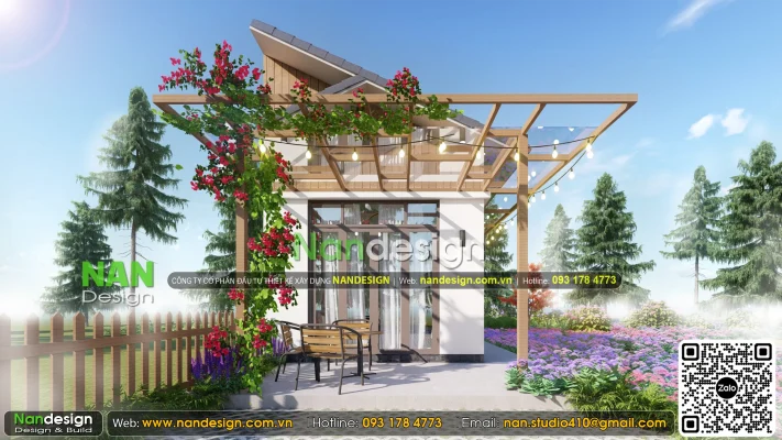 Nhà nghỉ dưỡng 4x8m đẹp mộc mạc tạo nên bức tranh sống động của sự an nhiên và thư thái.