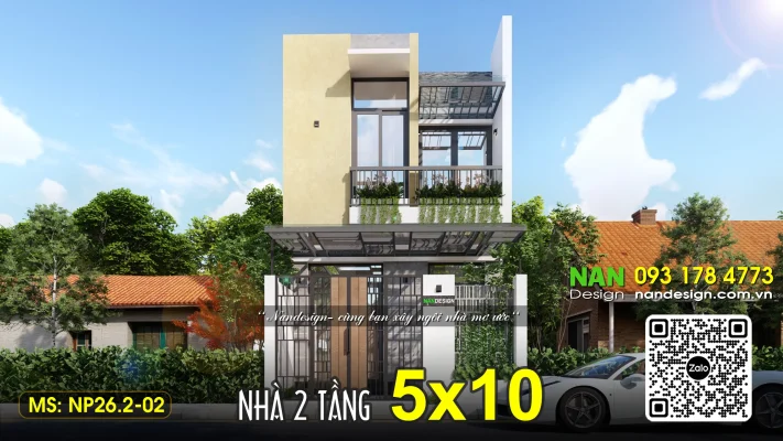Thiết Kế Nhà 5x10m 2 Tầng 3 Phòng Ngủ Đẹp Tiện Nghi NP26.2-02