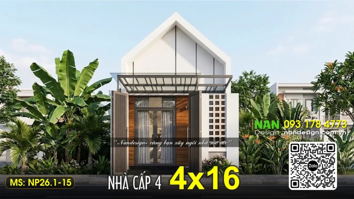 Nhà Cấp 4 4x16 2 Phòng Ngủ Đẹp Hiện Đại Tiện Nghi NP26.1-15