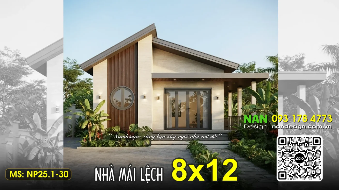 Nhà Cấp 4 Mái Lệch 8x12m 3 Phòng Ngủ Đẹp Hiện Đại NP25.1-30