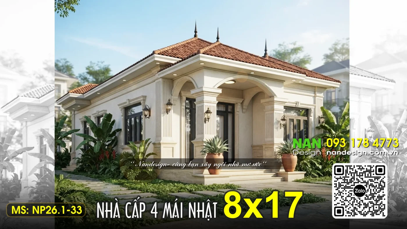 Nhà Cấp 4 Mái Nhật 8x17m Đẹp Với 4 Phòng Ngủ Tiện Nghi NP26.1-32
