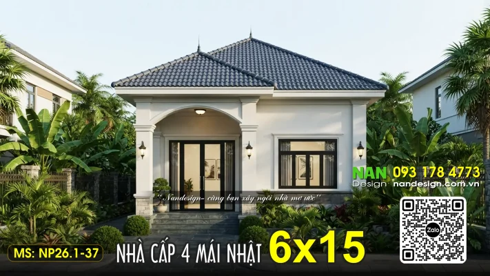 Nhà Cấp 4 6x15 Mái Nhật Đẹp Với 3 Phòng Ngủ Hiện Đại Tiện Nghi NP26.1-37