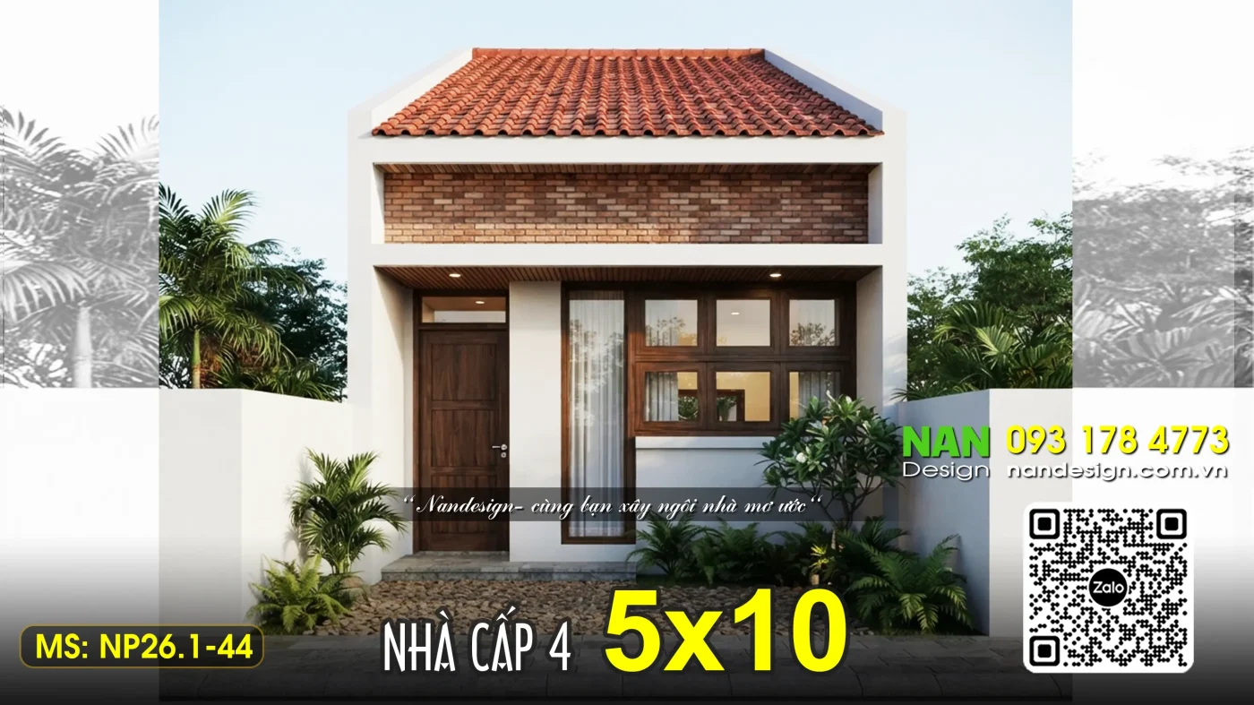 Mẫu Nhà 5x10m 1 Tầng 2 Phòng Ngủ Đẹp Hiện Đại NP26.1-44