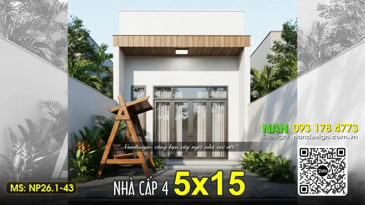 Nhà Cấp 4 Mái Tôn 5x15m 2 Phòng Ngủ Đẹp Hiện Đại NP26.1-43